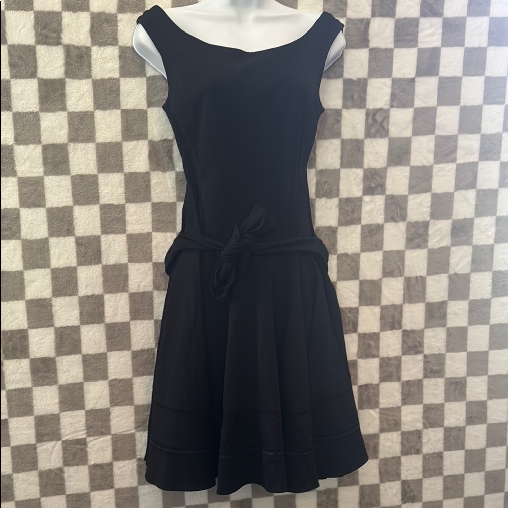 Axara V Neck Waist Tie Mini Dress with sleeves and golden back Zipper Size 38